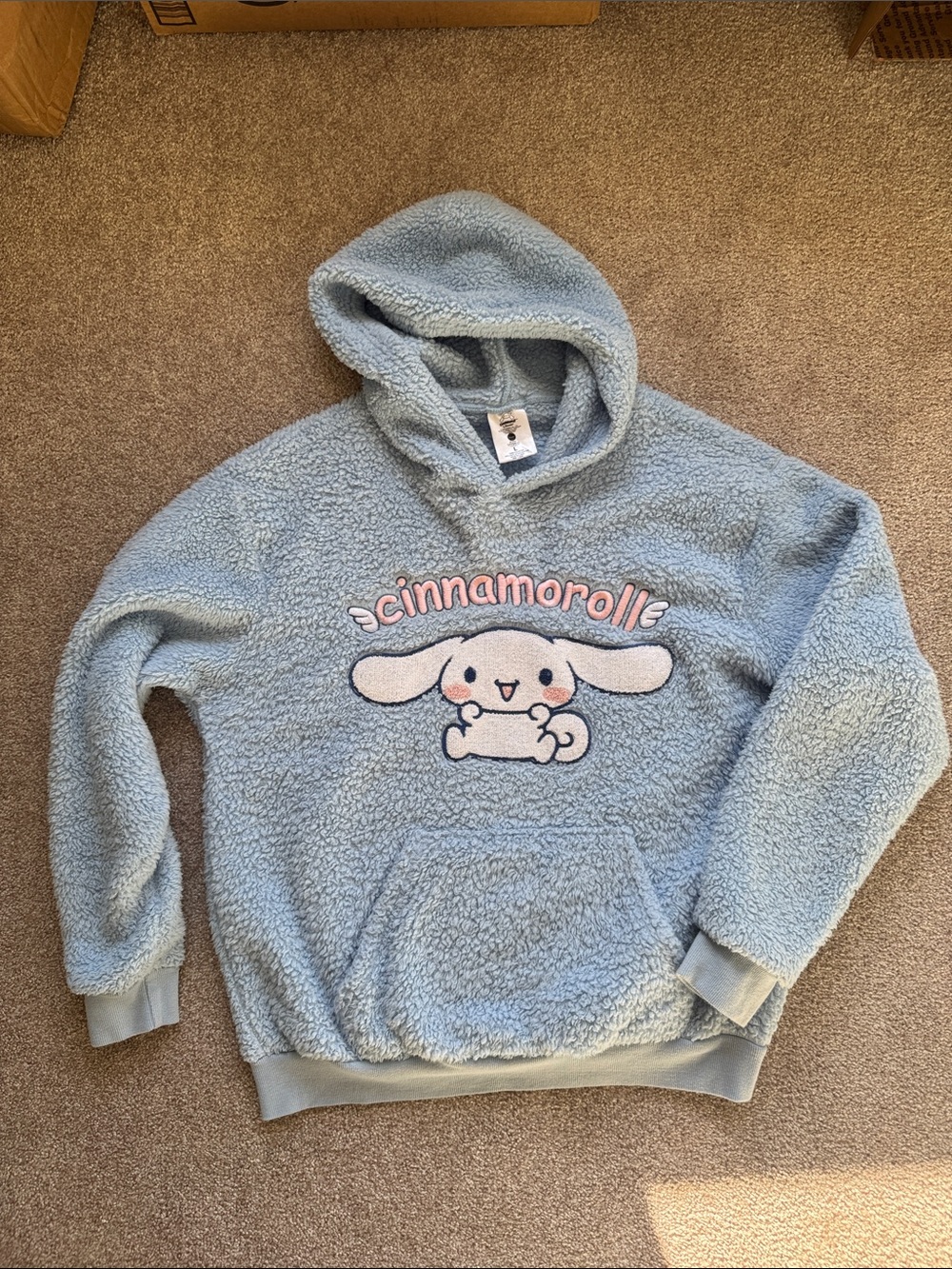 Sanrio Cinnamoroll Plush Hooded Jacket - Pale Blue with Pink Accent Sz L